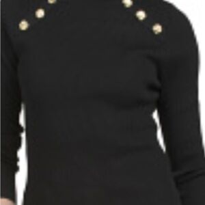 Black Sweater with Gold Button Accents